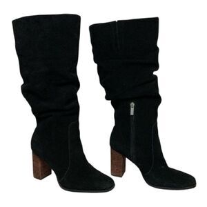 Splendid Gladis Black Suede Leather Ruched Knee High Heeled Boots Size 8.5
